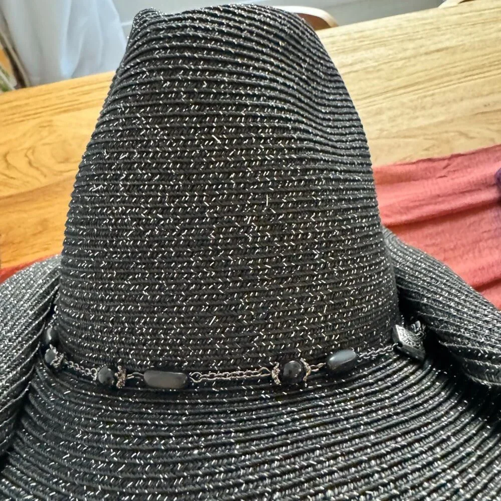 UBi Black Metallic Western Cowgirl Rodeo Hat‎ Bead Chain
